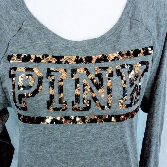 PINK Victoria's Secret Blinged Sequins Accent Long Sleeve Tops XS - Picture 2 of 5